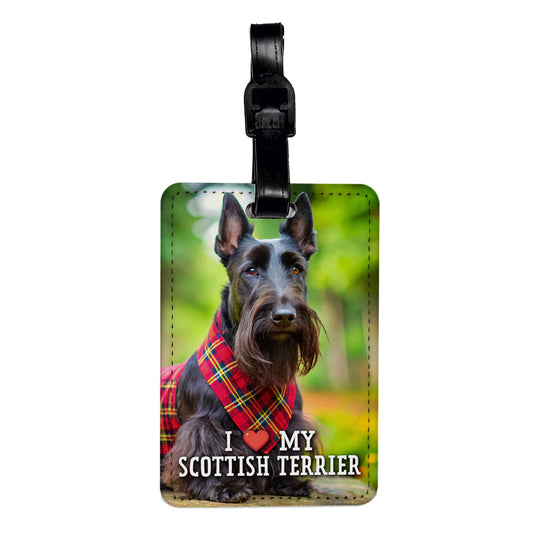 I Love My Scottish Terrier Dog Heart Travel Faux Leather Luggage Tag