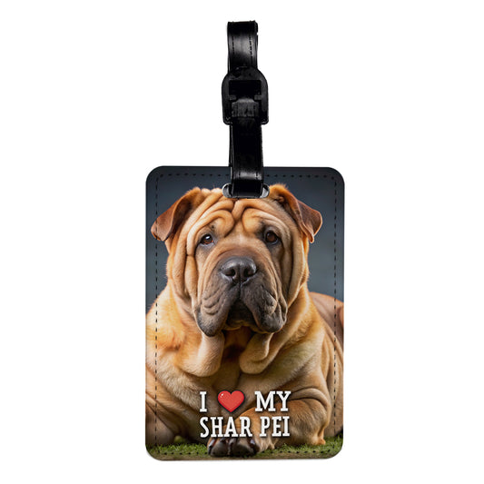 I Love My Shar Pei Dog Heart Travel Faux Leather Luggage Tag