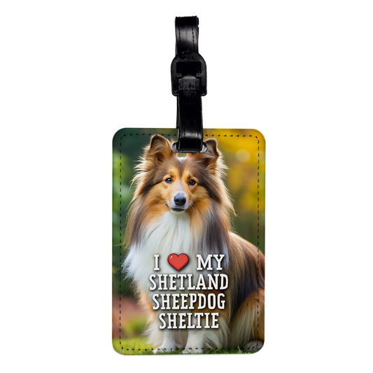 I Love My Shetland Sheepdog Sheltie Dog Heart Travel Faux Leather Luggage Tag