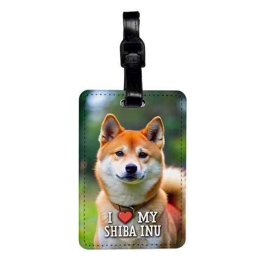 I Love My Shiba Inu Dog Heart Travel Faux Leather Luggage Tag
