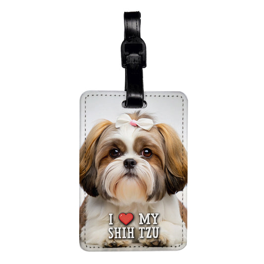 I Love My Shih Tzu Dog Heart Travel Faux Leather Luggage Tag