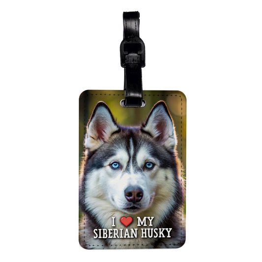 I Love My Siberian Husky Dog Heart Travel Faux Leather Luggage Tag