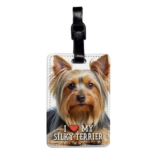 I Love My Silky Terrier Dog Heart Travel Faux Leather Luggage Tag
