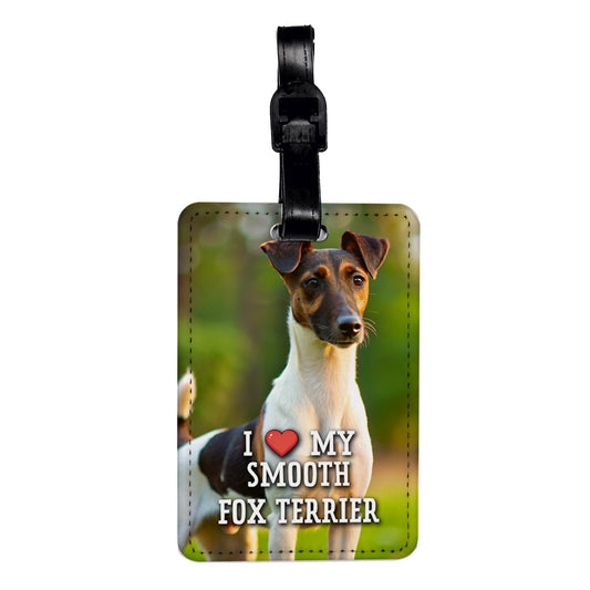 I Love My Smooth Fox Terrier Dog Heart Travel Faux Leather Luggage Tag
