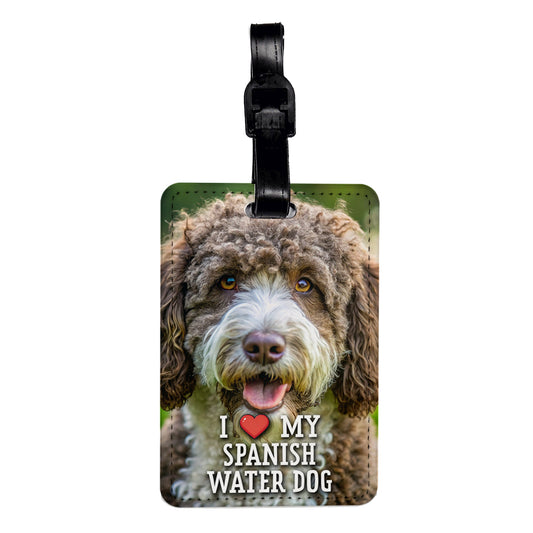 I Love My Spanish Water Dog Heart Travel Faux Leather Luggage Tag
