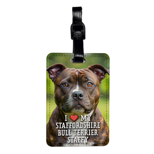 I Love My Staffordshire Bull Terrier Staffy Dog Heart Travel Faux Leather Luggage Tag