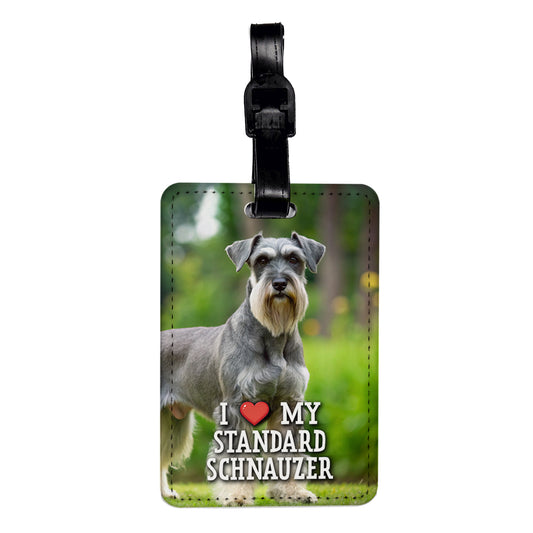 I Love My Standard Schnauzer Dog Heart Travel Faux Leather Luggage Tag