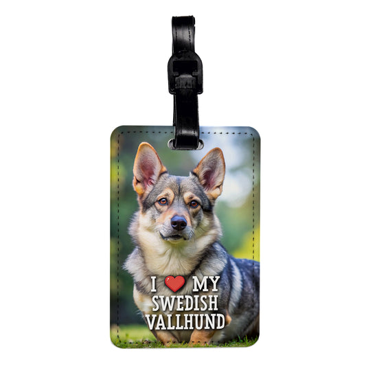 I Love My Swedish Vallhund Dog Heart Travel Faux Leather Luggage Tag