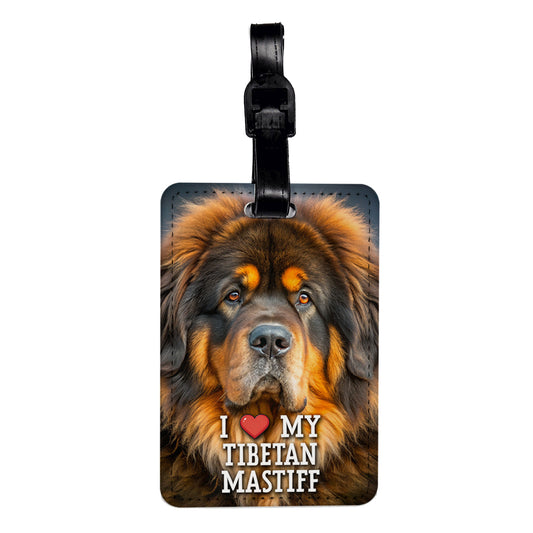 I Love My Tibetan Mastiff Dog Heart Travel Faux Leather Luggage Tag