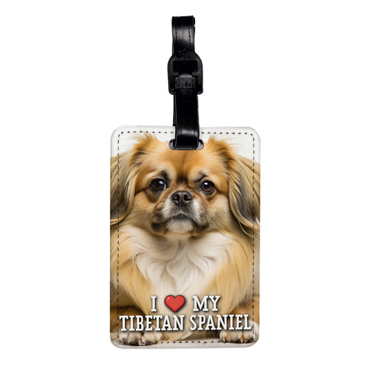 I Love My Tibetan Spaniel Dog Heart Travel Faux Leather Luggage Tag