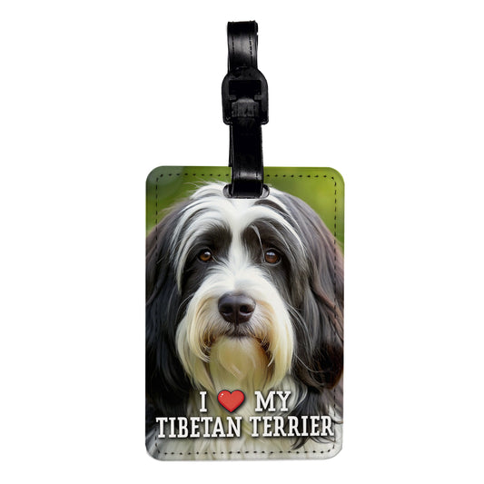 I Love My Tibetan Terrier Dog Heart Travel Faux Leather Luggage Tag