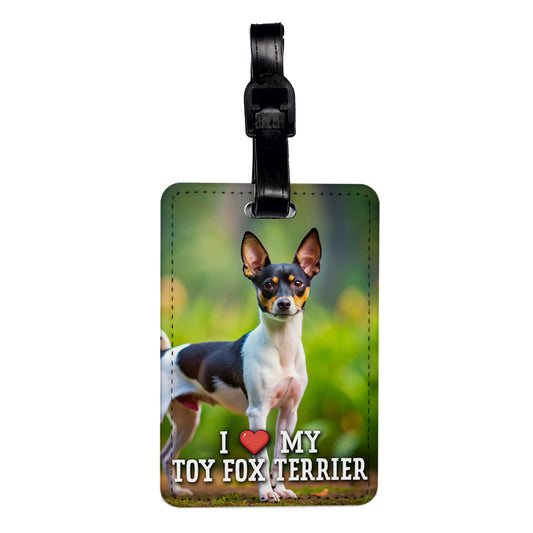 I Love My Toy Fox Terrier Dog Heart Travel Faux Leather Luggage Tag
