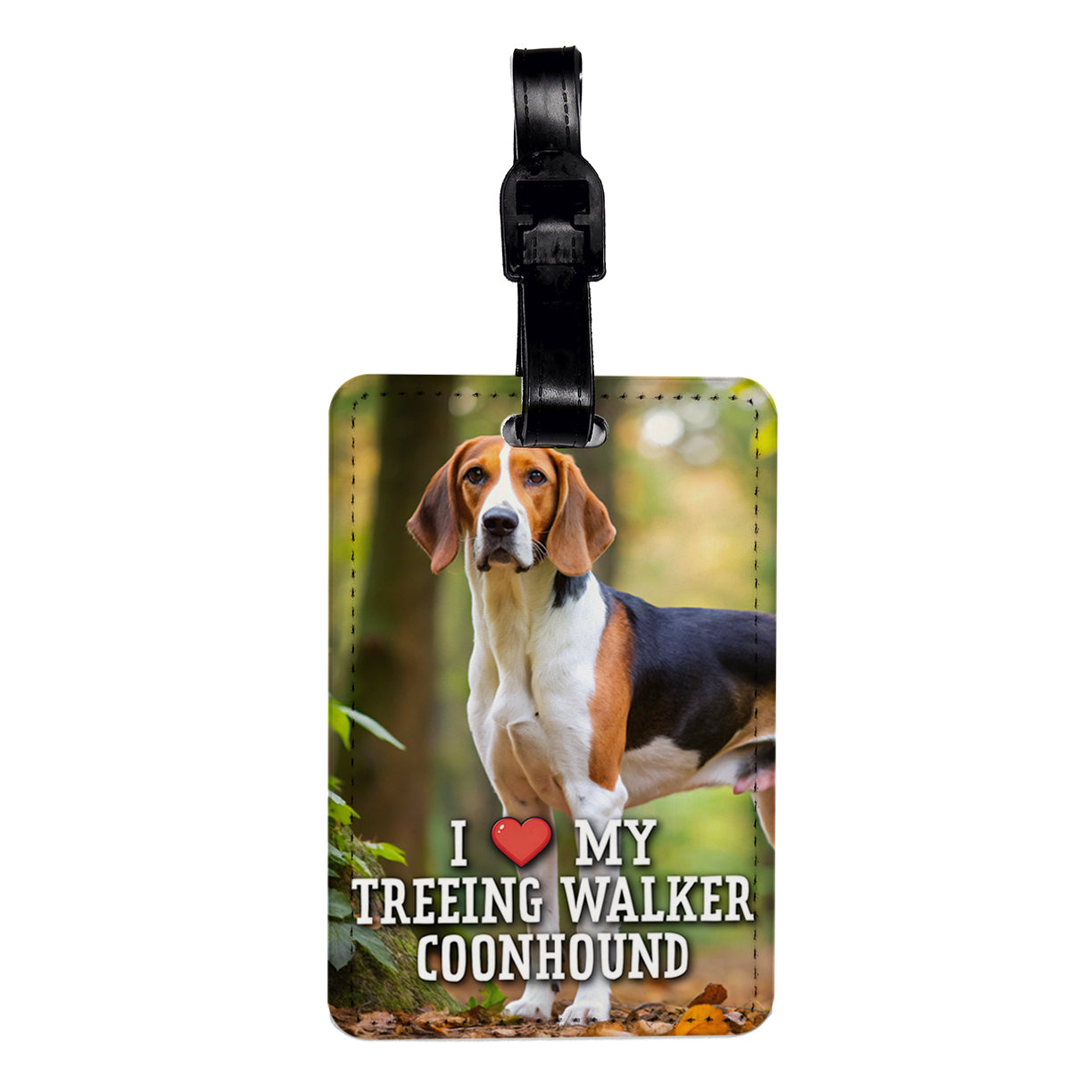 I Love My Treeing Walker Coonhound Dog Heart Travel Faux Leather Luggage Tag