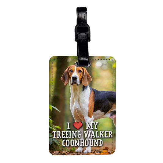 I Love My Treeing Walker Coonhound Dog Heart Travel Faux Leather Luggage Tag