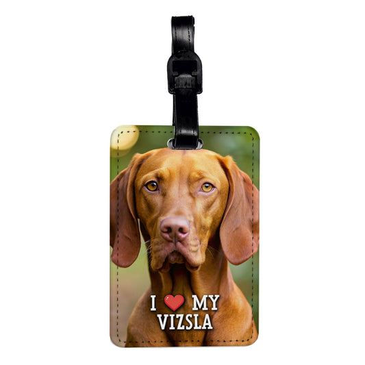 I Love My Vizsla Dog Heart Travel Faux Leather Luggage Tag