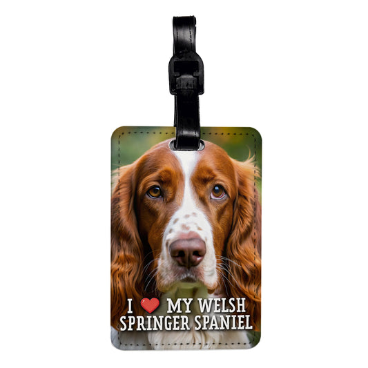 I Love My Welsh Springer Spaniel Dog Heart Travel Faux Leather Luggage Tag