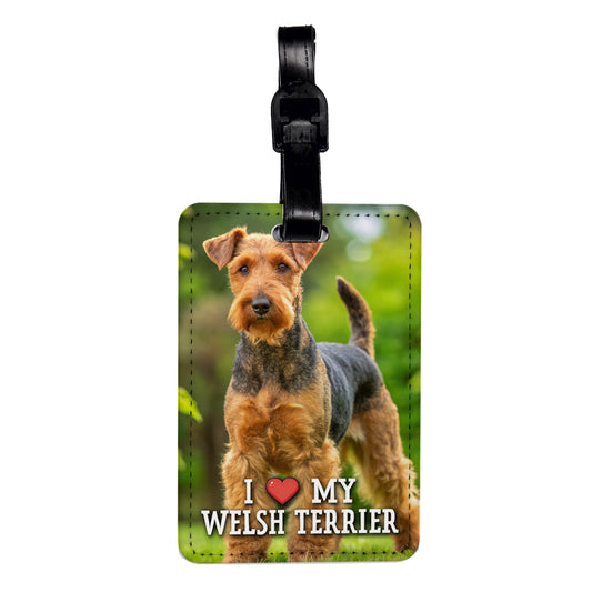 I Love My Welsh Terrier Dog Heart Travel Faux Leather Luggage Tag