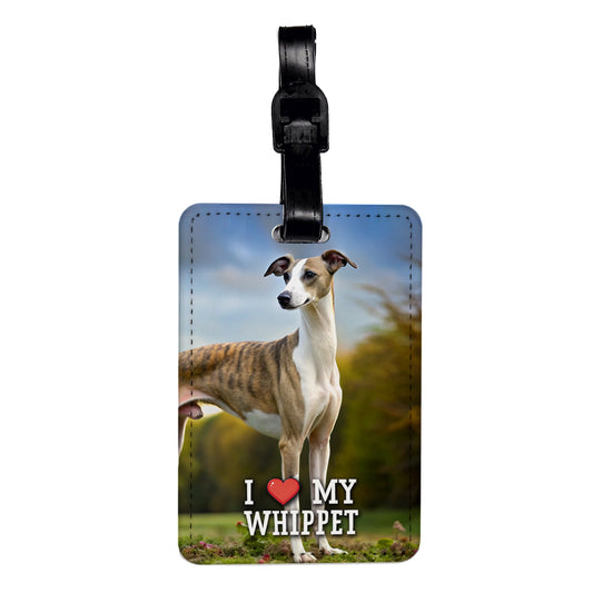 I Love My Whippet Dog Heart Travel Faux Leather Luggage Tag