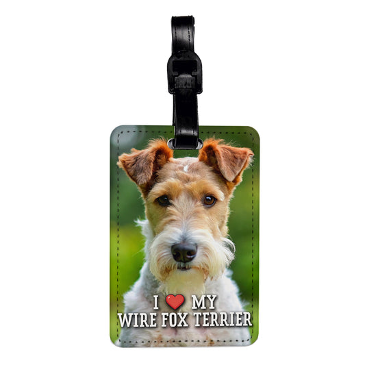 I Love My Wire Fox Terrier Dog Heart Travel Faux Leather Luggage Tag