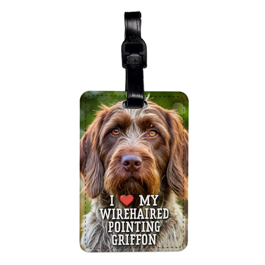 I Love My Wirehaired Pointing Griffon Dog Heart Travel Faux Leather Luggage Tag