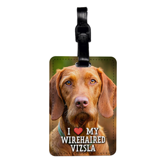 I Love My Wirehaired Vizsla Dog Heart Travel Faux Leather Luggage Tag