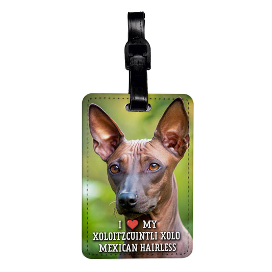 I Love My Xoloitzcuintli Xolo Mexican Hairless Dog Heart Travel Faux Leather Luggage Tag