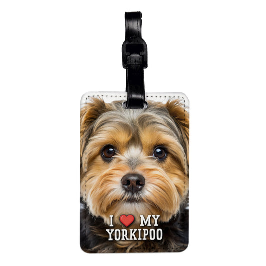 I Love My Yorkipoo Dog Heart Travel Faux Leather Luggage Tag