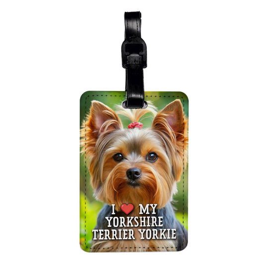 I Love My Yorkshire Terrier Yorkie Dog Heart Travel Faux Leather Luggage Tag