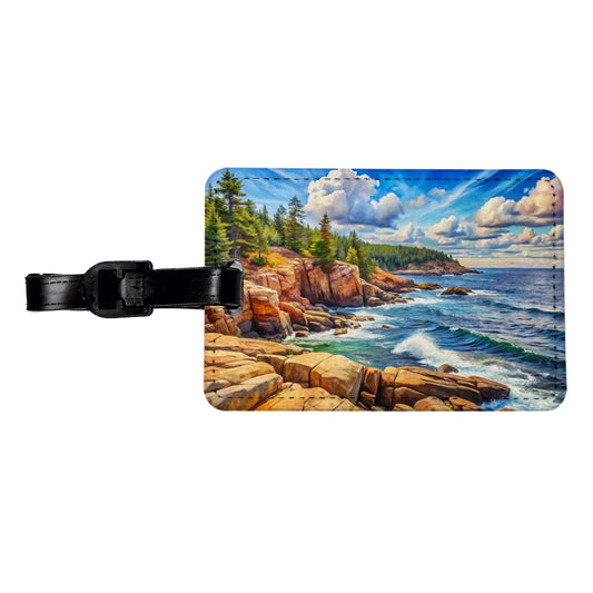 Acadia National Park Maine Watercolor Style Travel Faux Leather Luggage Tag