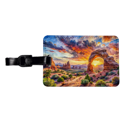 Arches National Park Utah Watercolor Style Travel Faux Leather Luggage Tag