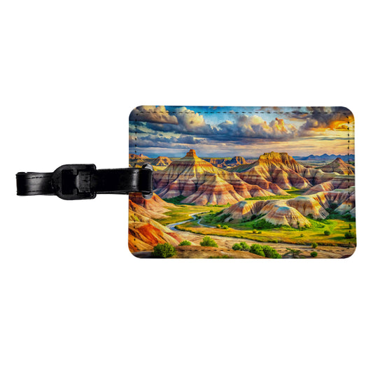 Badlands National Park South Dakota Watercolor Style Travel Faux Leather Luggage Tag