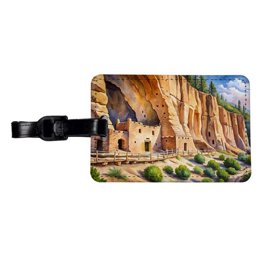 Bandelier National Monument New Mexico Watercolor Style Travel Faux Leather Luggage Tag