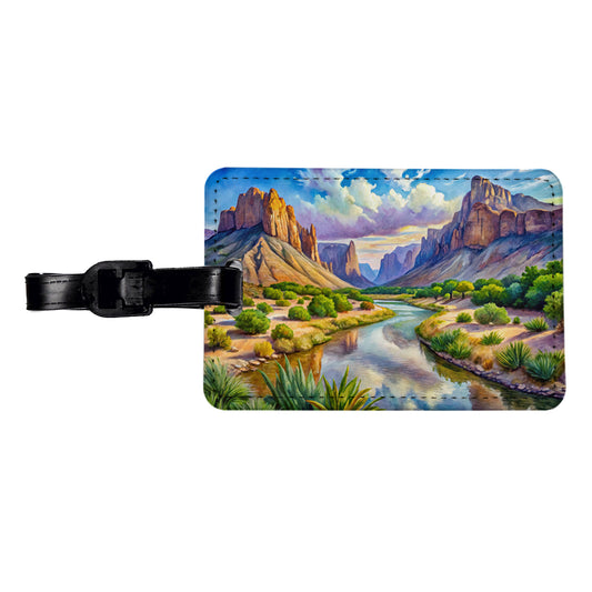 Big Bend National Park Texas Watercolor Style Travel Faux Leather Luggage Tag