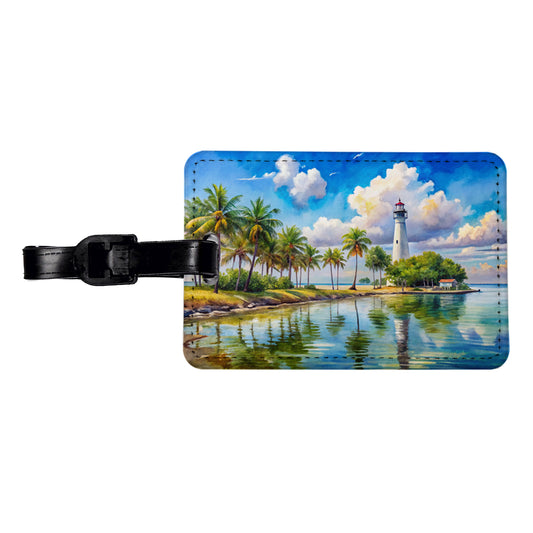 Biscayne National Park Florida Watercolor Style Travel Faux Leather Luggage Tag