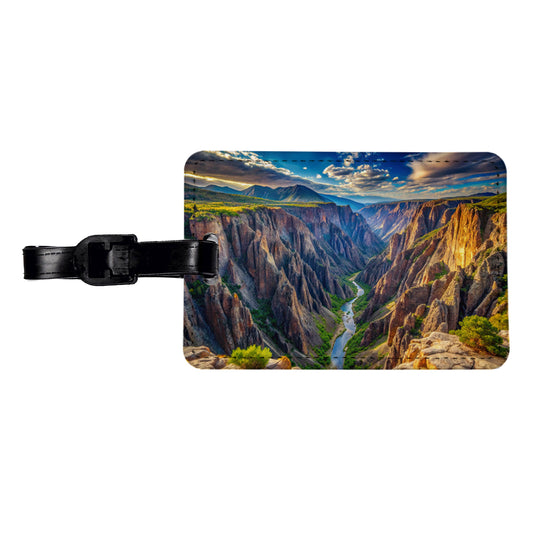 Black Canyon of the Gunnison National Park Colorado Watercolor Style Travel Faux Leather Luggage Tag