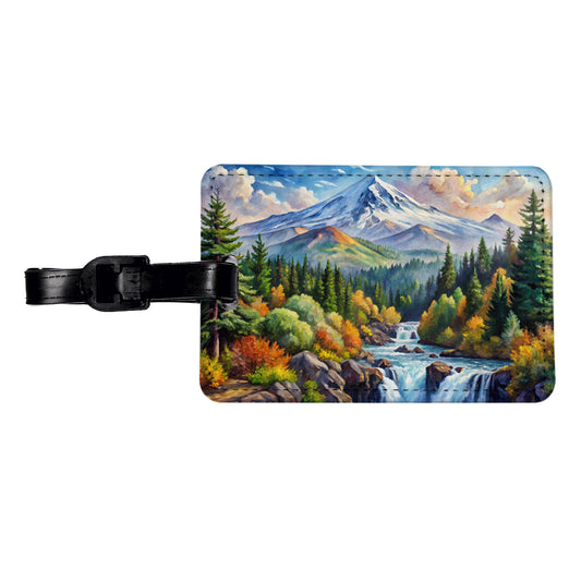 Cascade - Siskiyou National Monument California, Oregon Watercolor Style Travel Faux Leather Luggage Tag