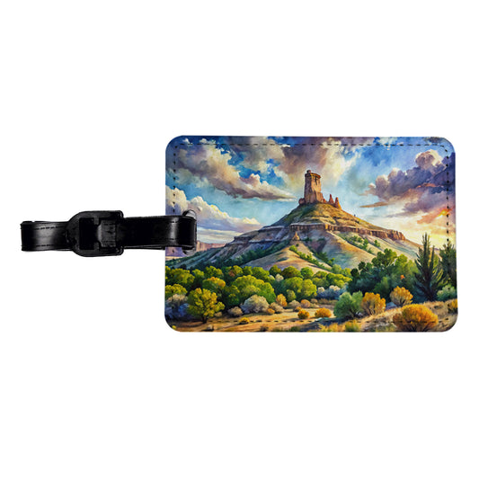 Chimney Rock National Monument Colorado Watercolor Style Travel Faux Leather Luggage Tag