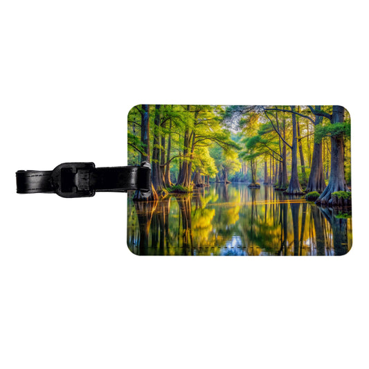 Congaree National Park South Carolina Watercolor Style Travel Faux Leather Luggage Tag