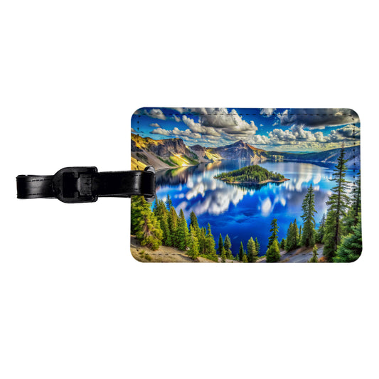 Crater Lake National Park Oregon Watercolor Style Travel Faux Leather Luggage Tag