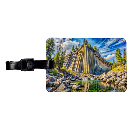 Devils Postpile National Monument California Watercolor Style Travel Faux Leather Luggage Tag