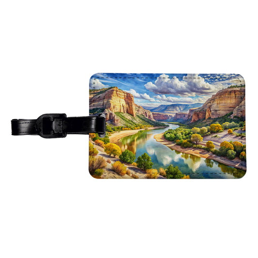 Dinosaur National Monument Colorado, Utah Watercolor Style Travel Faux Leather Luggage Tag