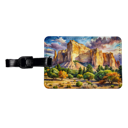 El Morro National Monument New Mexico Watercolor Style Travel Faux Leather Luggage Tag