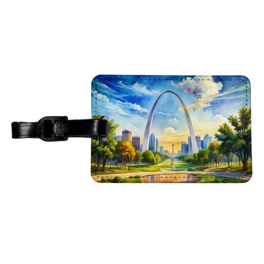 Gateway Arch National Park Missouri Watercolor Style Travel Faux Leather Luggage Tag