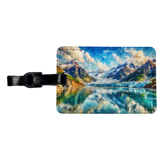 Glacier Bay National Park Alaska Watercolor Style Travel Faux Leather Luggage Tag