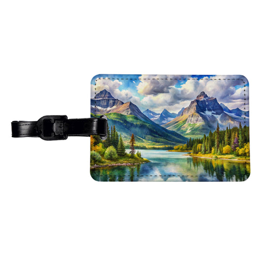 Glacier National Park Montana Watercolor Style Travel Faux Leather Luggage Tag