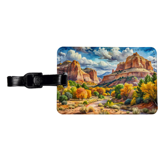 Grand Staircase - Escalante National Monument Utah Watercolor Style Travel Faux Leather Luggage Tag