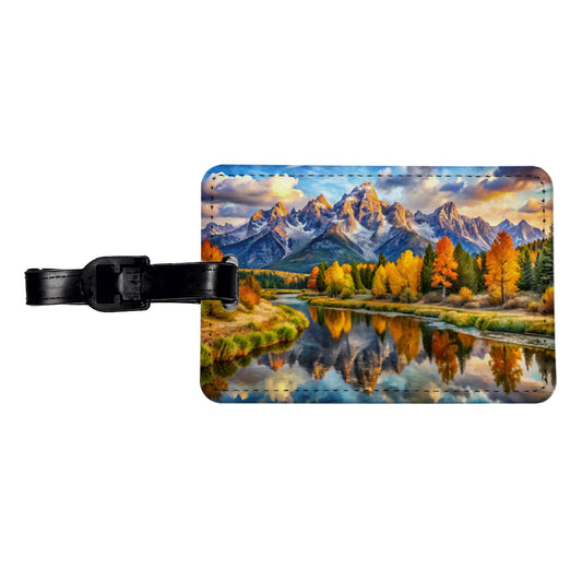 Grand Teton National Park Wyoming Watercolor Style Travel Faux Leather Luggage Tag