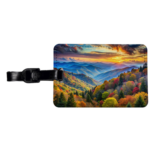 Great Smoky Mountains National Park North Carolina Tennessee Watercolor Style Travel Faux Leather Luggage Tag