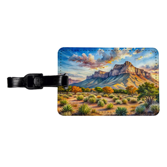Guadalupe Mountains National Park Texas Watercolor Style Travel Faux Leather Luggage Tag