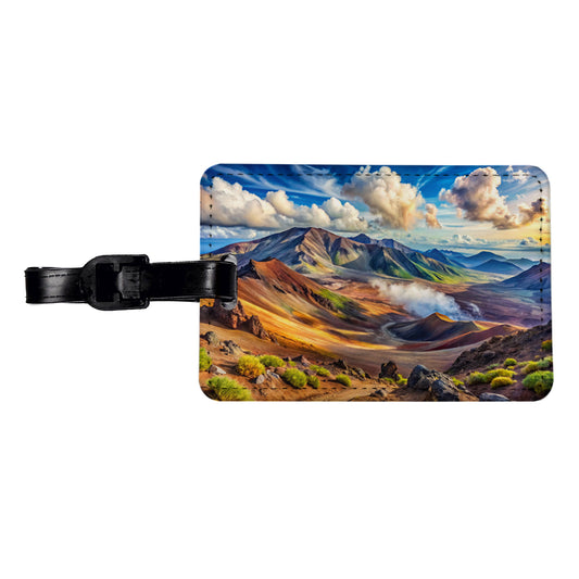 Haleakala National Park Hawaii Watercolor Style Travel Faux Leather Luggage Tag